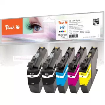 PEACH Ink Multipack PI500-430, suderinamas su Brother LC-421 (juoda, žydra, rausvai raudona, geltona) - 4 vnt.