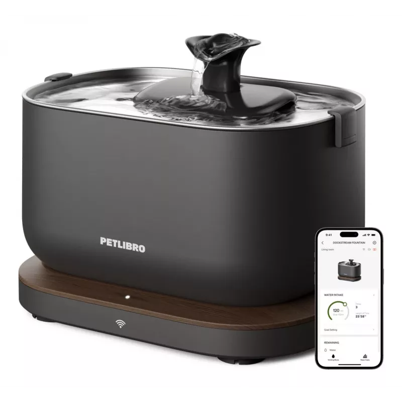 PETLIBRO Dockstream vandens fontanas su programėle katėms ir šunims, 2,5 l, 5 sluoksnių filtracija, itin tylus <30dB, be BPA, juodas