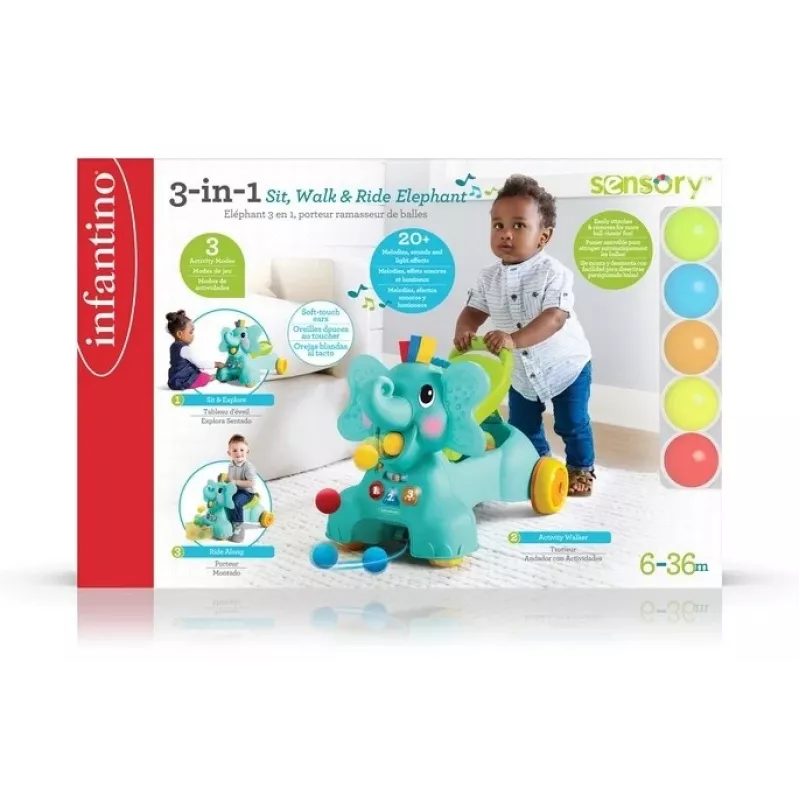 B-KIDS 3-in-1 Sėdėjimo, ėjimo ir važiavimo dramblys by Infantino