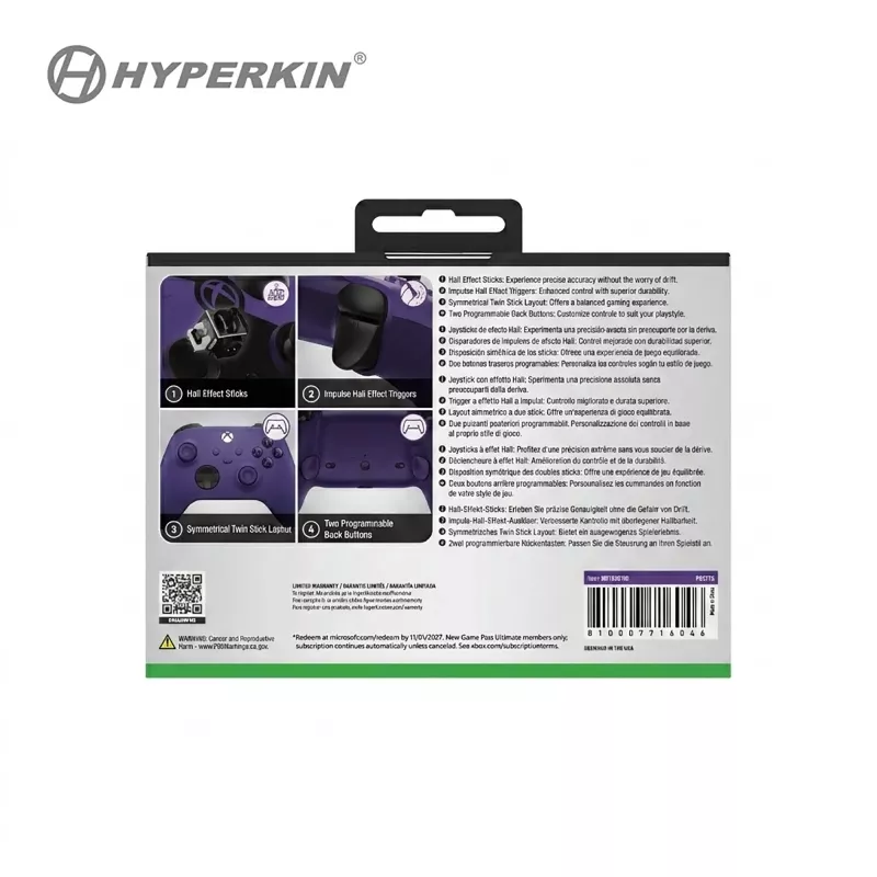 Hyperkin Competitor laidinis valdiklis, skirtas Xbox Series X|S, Xbox One ir PC – violetinis