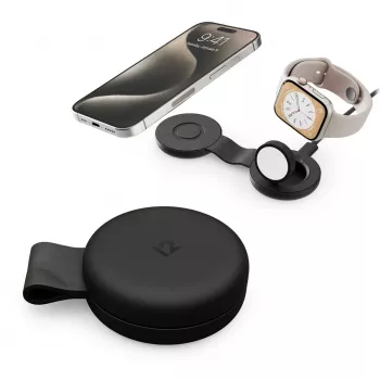 Twelve South ButterFly SE 2-in-1 Qi2 MagSafe įkroviklis, skirtas iPhone ir Apple Watch, juodas