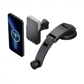 ALOGIC Matrix Universal Magnetic belaidis automobilio įkroviklis su laikikliu, siurbtuku ir ventiliacijos grotelių spaustuku, 15W Qi greitasis įkrovimas, automatinis fiksavimas, 360° sukimas, juodos spalvos