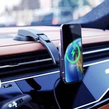 ALOGIC Matrix Universal Magnetic belaidis automobilio įkroviklis su laikikliu, siurbtuku ir ventiliacijos grotelių spaustuku, 15W Qi greitasis įkrovimas, automatinis fiksavimas, 360° sukimas, juodos spalvos