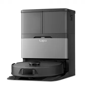 TP-LINK Tapo RV50 Pro Omni robotas dulkių siurblys su savaiminio ištuštinimo stotele, LiDAR navigacija, dvigubais besisukančiais šluostymo diskais, 4200 Pa siurbimo galia, 5000 mAh baterija, baltas