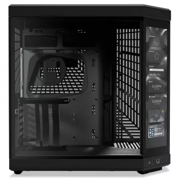 HYTE Y70 Touch juodas Mid Tower korpusas su panoraminiu grūdintu stiklu ir 14,1 colio jutikliniu ekranu, ATX/E-ATX, vertikalia GPU laikikliu