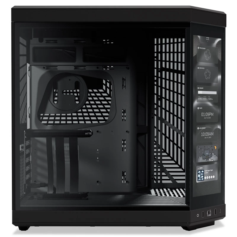 HYTE Y70 Touch juodas Mid Tower korpusas su panoraminiu grūdintu stiklu ir 14,1 colio jutikliniu ekranu, ATX/E-ATX, vertikalia GPU laikikliu