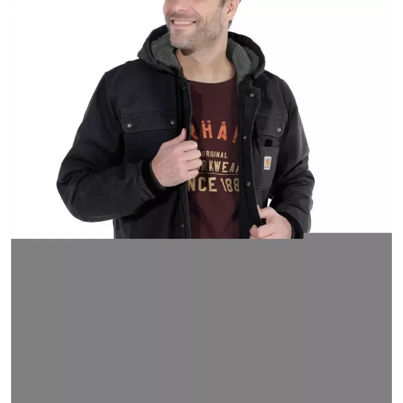 Carhartt Sandstone Barlett vyriška švarkas su Sherpa pamušalu, gobtuvu, DWR danga, bi-swing nugara, trigubai susiūtomis siūlėmis, Carhartt Brown