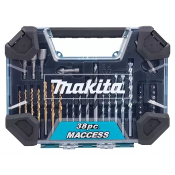 Makita E-22573 38 dalių grąžtų ir atsuktuvų antgalių rinkinys su HSS-G, medienos ir mūro grąžtais