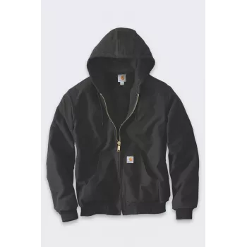 Carhartt J140 Firm Duck Active švarkas vyrams - dygsniuotas flanelinio pamušalo darbo švarkas, juodas
