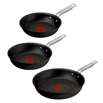 Tefal Experience aliumininių keptuvių rinkinys, 3 vnt., juodos, 20/24/28 cm, titano nelipni danga, Thermo-Signal, tinka plauti indaplovėje