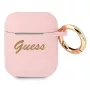 GUESS GUA2SSSI AirPods 1/2 dėklas rožinis silikoninis Vintage Script