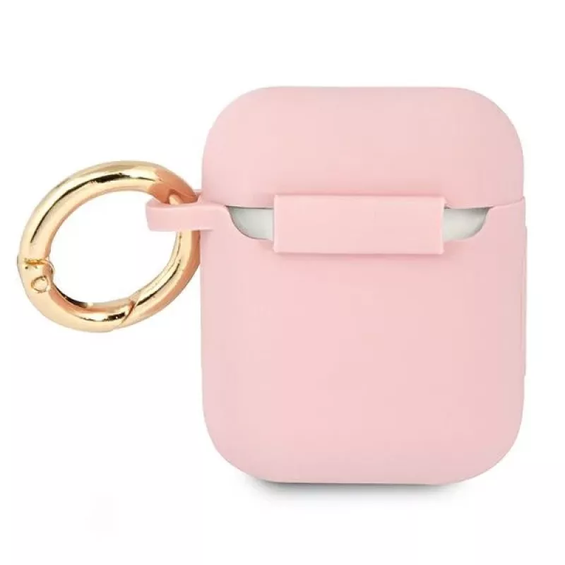 GUESS GUA2SSSI AirPods 1/2 dėklas rožinis silikoninis Vintage Script