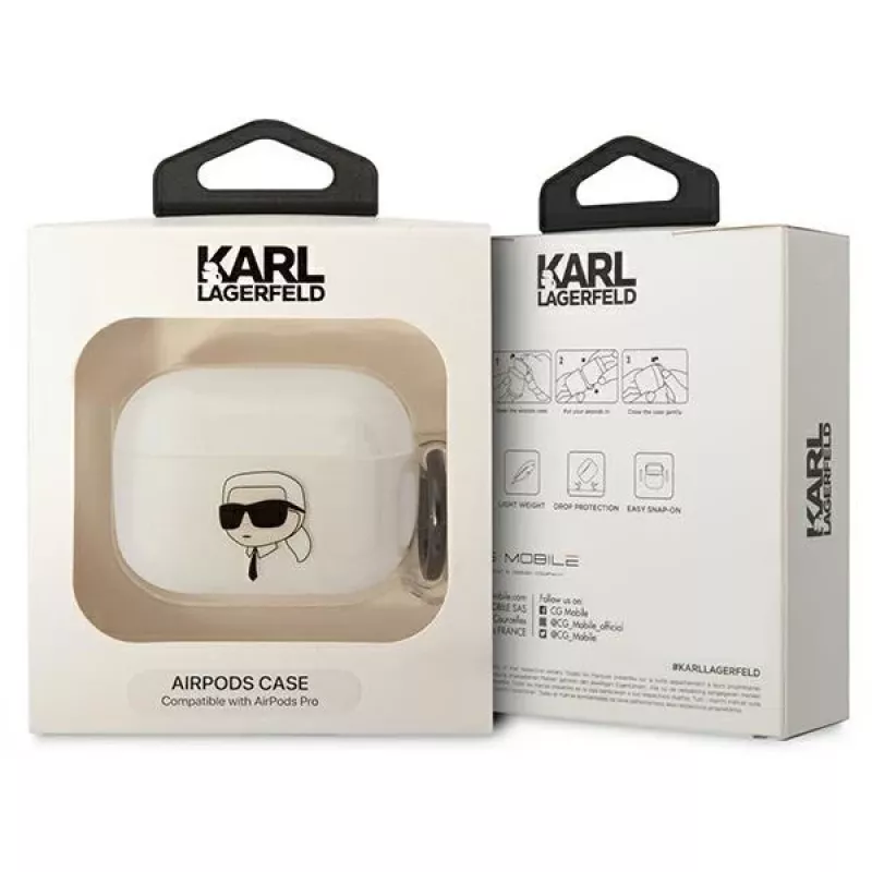 Karl Lagerfeld AirPods Pro dėklas permatomas su Karlo siluetu