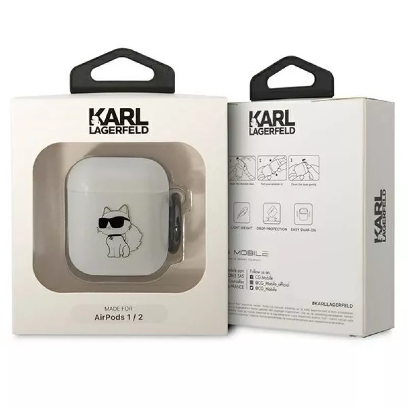 Karl Lagerfeld KLA2HNCHTCT AirPods 1/2 dangtelis permatomas Ikonik Choupette