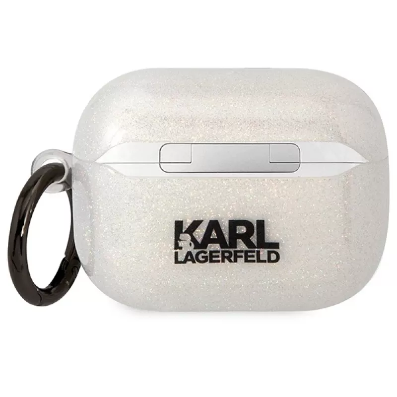 Karl Lagerfeld KLAPHNKCTGT AirPods Pro dėklas permatomas su blizgučiais Karl & Choupette