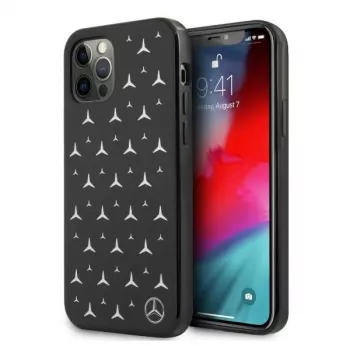 Mercedes-Benz iPhone 12 Pro Max kietasis dėklas, sidabrinių žvaigždučių raštas, juodas
