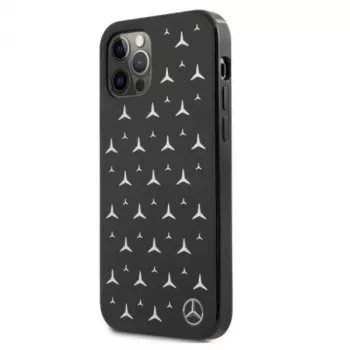 Mercedes-Benz iPhone 12 Pro Max kietasis dėklas, sidabrinių žvaigždučių raštas, juodas