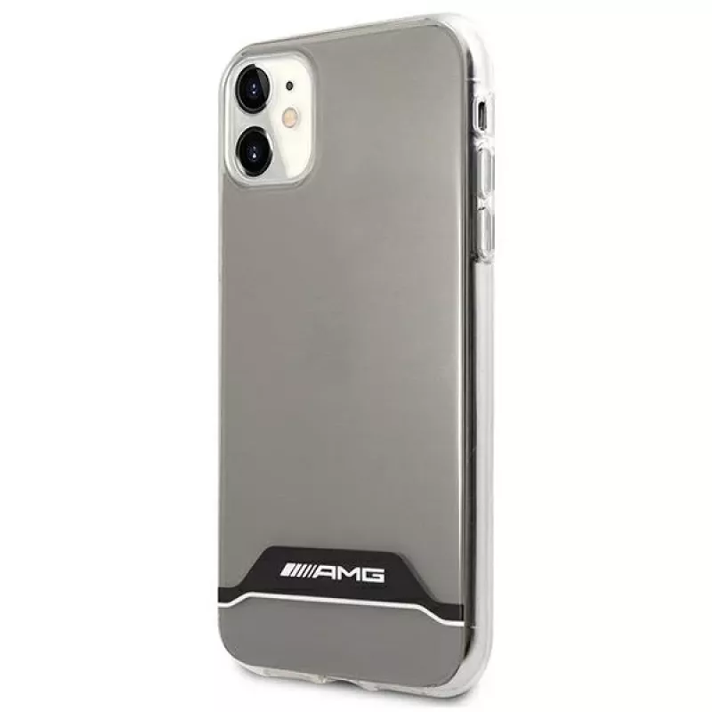 AMG AMHCN61TCBW kietas dėklas, skirtas iPhone 11 / XR 6,1 colio – permatomas su elektroplatinto juodos ir baltos spalvos rėmeliu