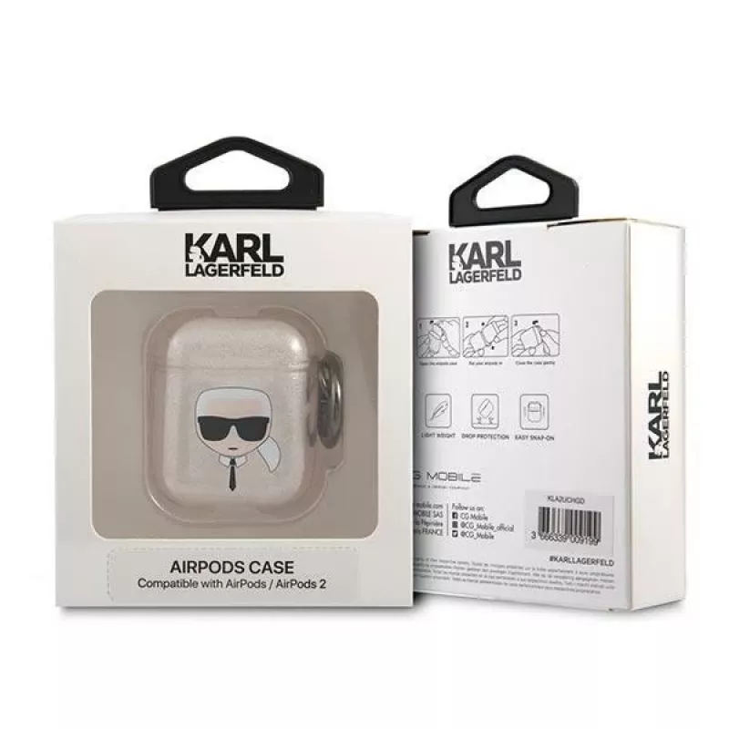 Karl Lagerfeld KLA2UKHGD AirPods 1/2 dėklas Auksinis blizgučiais Karl Head