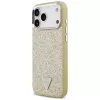 GUESS Glitter Triangle Logo MagSafe dėklas, skirtas iPhone 17 Pro Max - auksinis