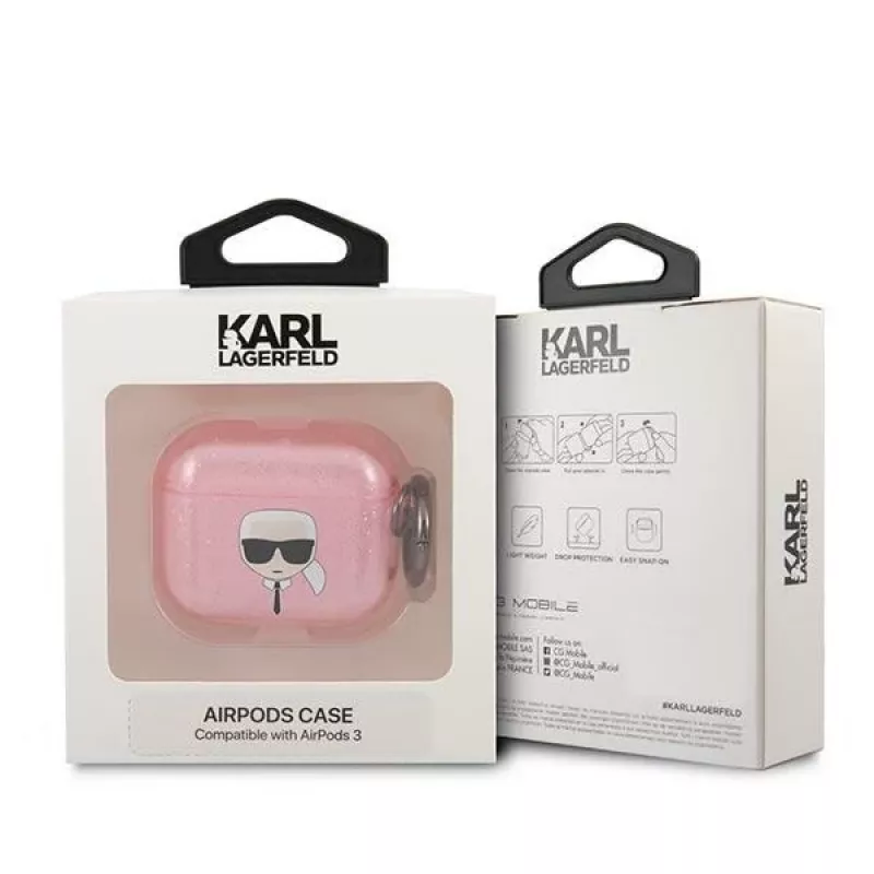 Karl Lagerfeld KLA3UKHGP Blizgantis Karl's Head AirPods 3 dėklas - Rožinis