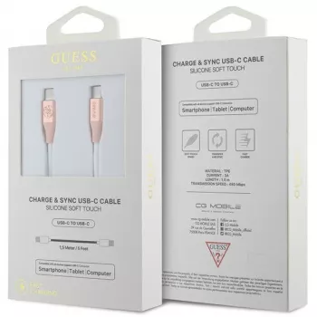 GUESS GUCCLALRGDP USB-C į USB-C greito įkrovimo laidas 1,5 m rožinis su reljefiniu logotipu