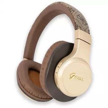 GUESS 4G Script Metal Logo belaidės ausinės ant ausų Bluetooth 5.3 ruda