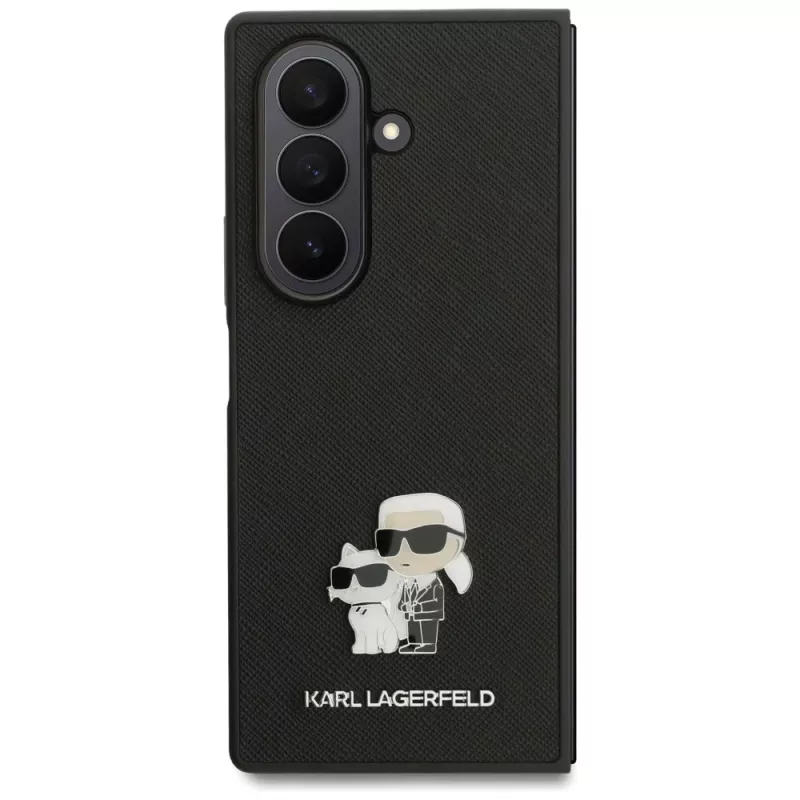 Karl Lagerfeld Saffiano Karl & Choupette segtuko dėklas, skirtas Samsung Galaxy Z Fold7 – juodas