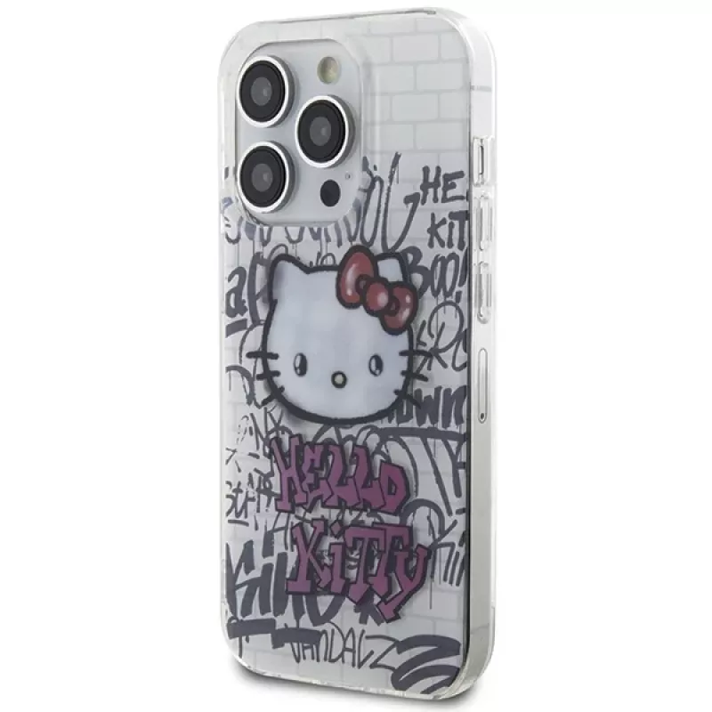 Hello Kitty HKHCP13LHDGPHT iPhone 13 Pro / 13 6,1 colio baltas kietas dėklas IML Kitty On Bricks Graffiti