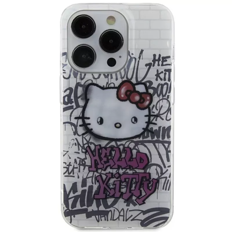 Hello Kitty HKHCP13LHDGPHT iPhone 13 Pro / 13 6,1 colio baltas kietas dėklas IML Kitty On Bricks Graffiti