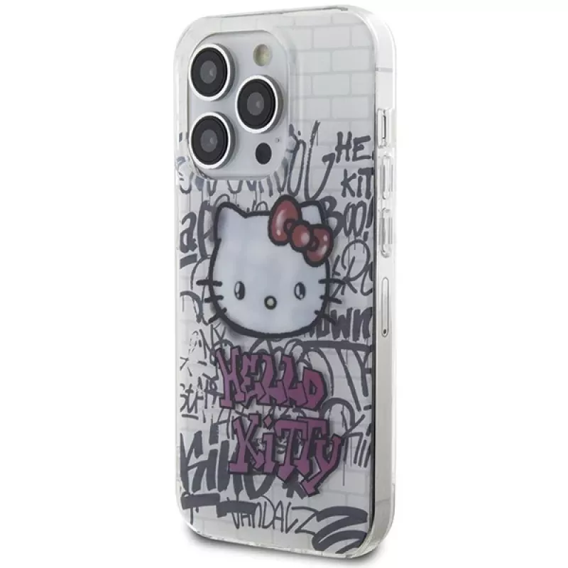 Hello Kitty HKHCP14LHDGPHT iPhone 14 Pro kietasis dėklas IML Kitty On Bricks Graffiti - baltas