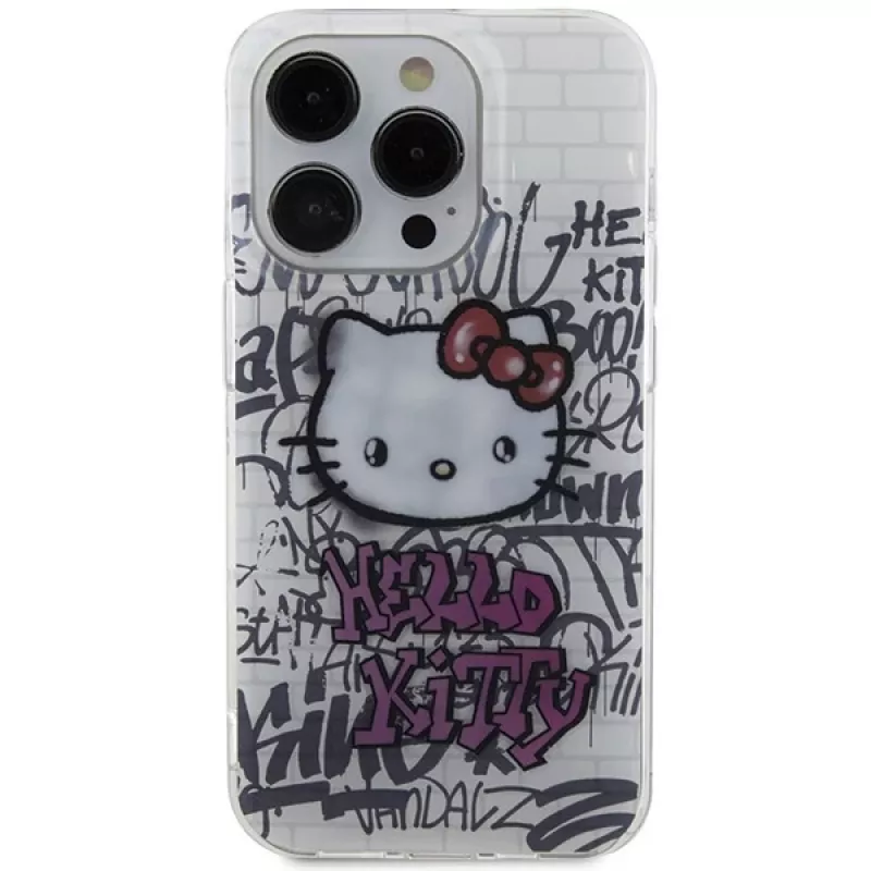 Hello Kitty HKHCP14LHDGPHT iPhone 14 Pro kietasis dėklas IML Kitty On Bricks Graffiti - baltas