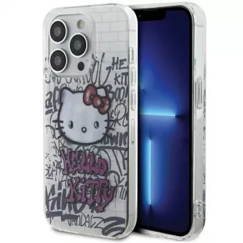 Hello Kitty HKHCP13XHDGPHT iPhone 13 Pro Max kietas dėklas IML Kitty On Bricks Graffiti baltas