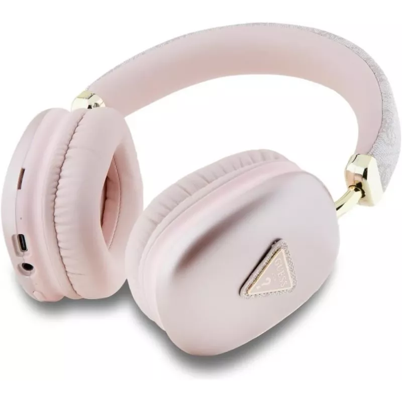 GUESS PU Leather 4G Triangle Logo Bluetooth stereo ausinės, rožinės spalvos