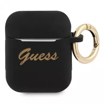 Guess GUA2SSSK AirPods 1/2 dėklas juodas silikoninis Vintage Script