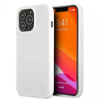 Mercedes-Benz iPhone 13 Pro Max kietas dėklas „Silver Stars“ raštu, baltas