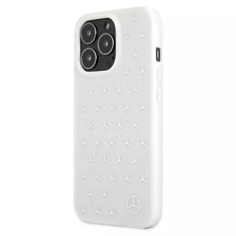 Mercedes-Benz iPhone 13 Pro Max kietas dėklas „Silver Stars“ raštu, baltas