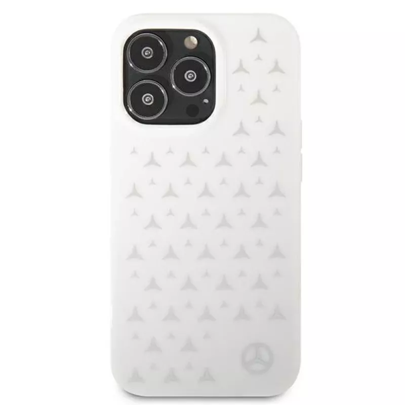 Mercedes-Benz iPhone 13 Pro Max kietas dėklas „Silver Stars“ raštu, baltas