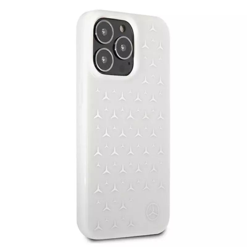 Mercedes-Benz iPhone 13 Pro Max kietas dėklas „Silver Stars“ raštu, baltas