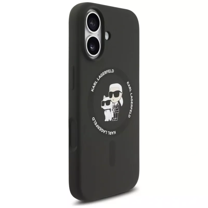 Karl Lagerfeld Silicone Karl & Choupette Ring MagSafe dėklas, skirtas iPhone 17 - juodos spalvos