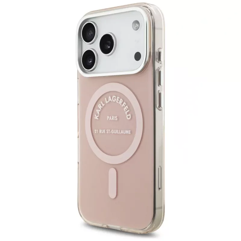 Karl Lagerfeld IML Karl RSG logotipo MagSafe dėklas iPhone 17 Pro, rožinis