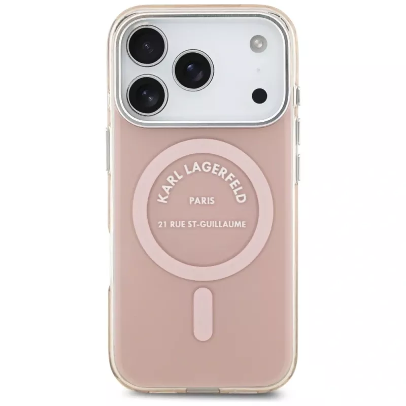 Karl Lagerfeld IML Karl RSG logotipo MagSafe dėklas iPhone 17 Pro, rožinis
