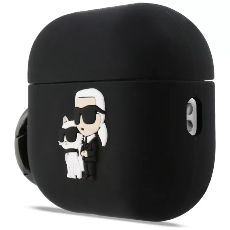 „Karl Lagerfeld“ silikoninis 3D „Karl & Choupette“ galvutės dėklas, skirtas „AirPods Pro 3“, juodas
