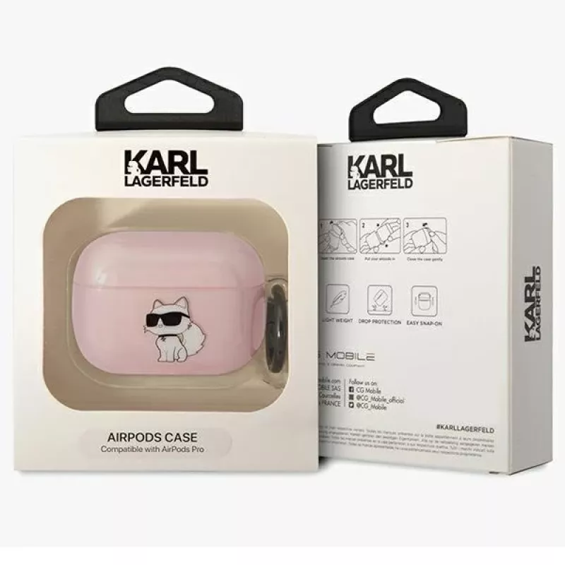 Karl Lagerfeld KLAPHNCHTCP AirPods Pro dėklas rožinis Ikonik Choupette