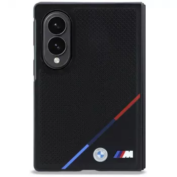 BMW M odinė perforuota trijų spalvų juostos metalinių logotipų MagSafe dėklas, skirtas Samsung Galaxy Z Fold8 - juoda
