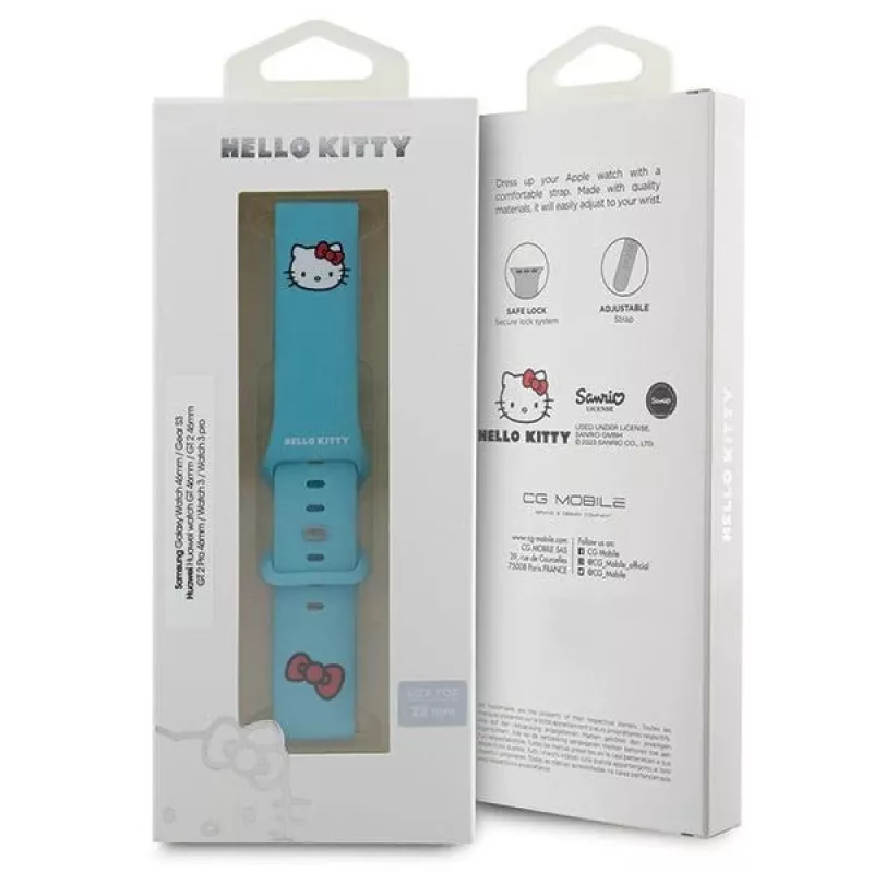 Hello Kitty Universalus silikoninis laikrodžio dirželis Kitty Head mėlynas 22mm