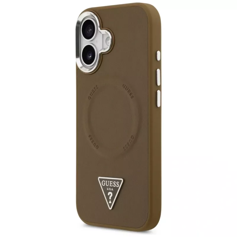 GUESS Triangle Logo MagSafe dėklas, skirtas iPhone 17 - rudas