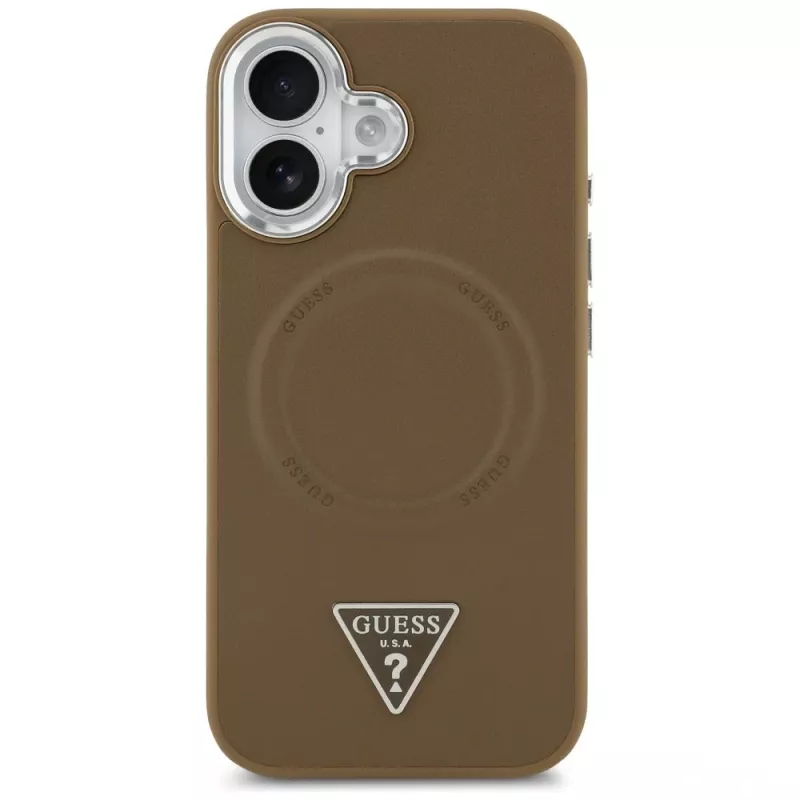 GUESS Triangle Logo MagSafe dėklas, skirtas iPhone 17 - rudas