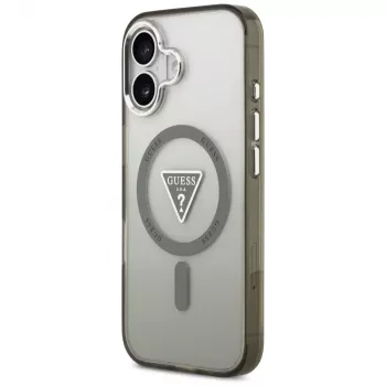GUESS IML Gradient Triangle Logo MagSafe dėklas, skirtas iPhone 17 – chaki