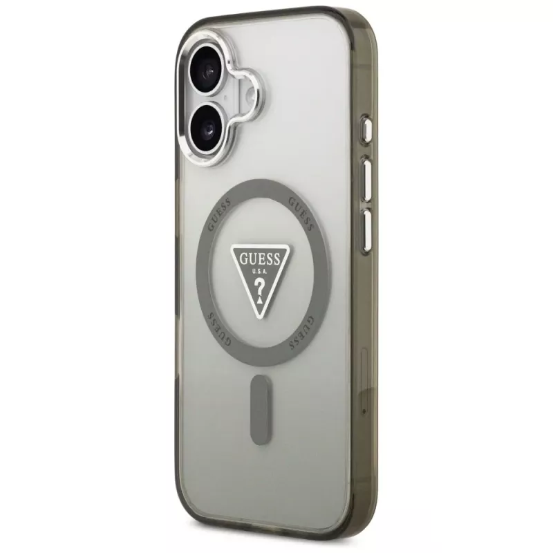 GUESS IML Gradient Triangle Logo MagSafe dėklas, skirtas iPhone 17 – chaki